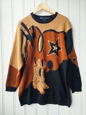 Vintage 1993 I.B. Diffusion Crewneck Knit Cowgirl Western Rodeo Sweater Medium